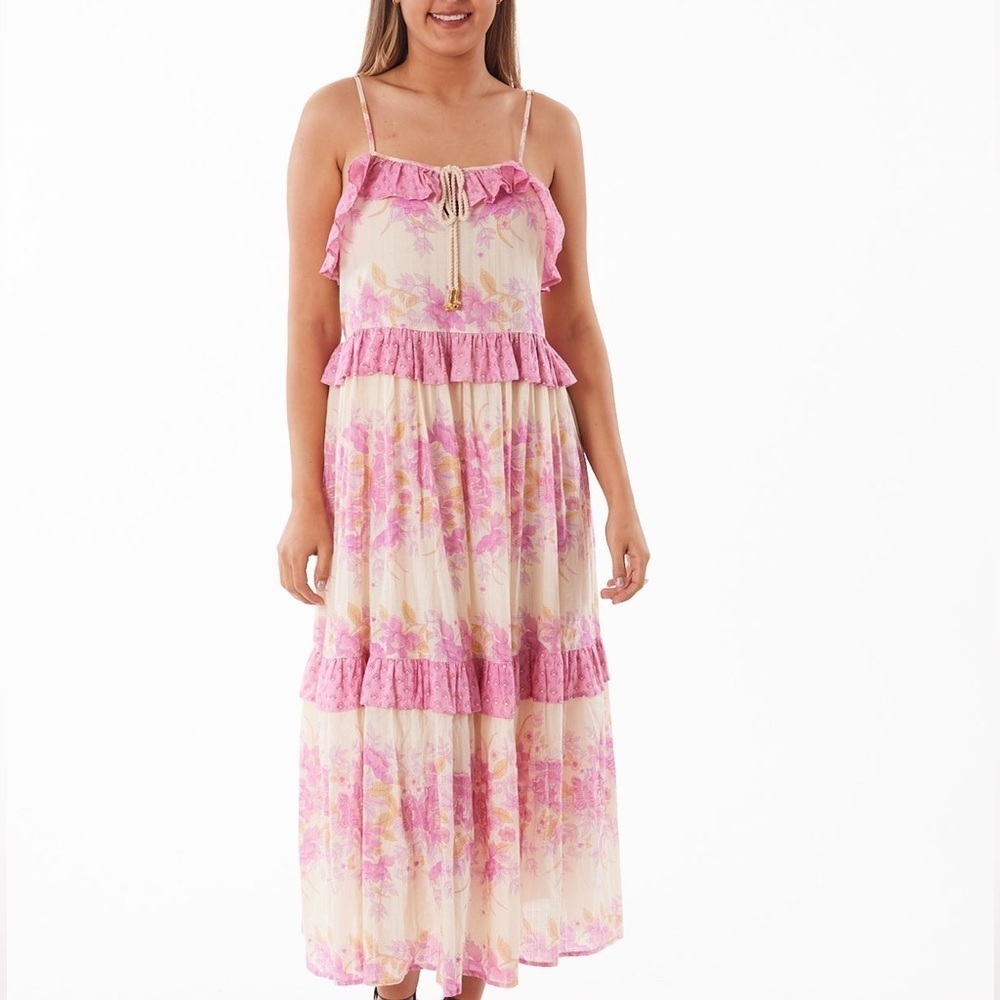 Pink Floral Romantic Gypsy Maxi Long Ruffle Dress - beautiful Spring Dress - Picture 4 of 6